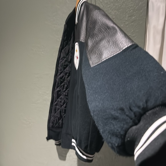 Pittsburgh Steelers varsity bomber letterman black white stripe Jacket - Picture 4 of 10